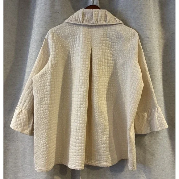 Ali Miles Peplum Swing Jacket 1X Ivory Womens Textured Knit 3/4 Sleeve - Picture 4 of 6